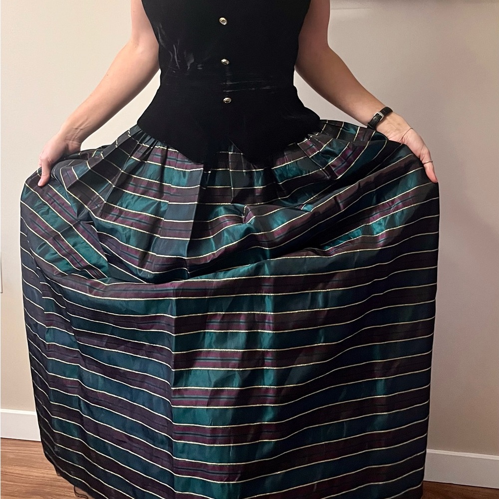GUNNE SAX Rare 80s Vintage Formal Dress Velvet Metallic Striped